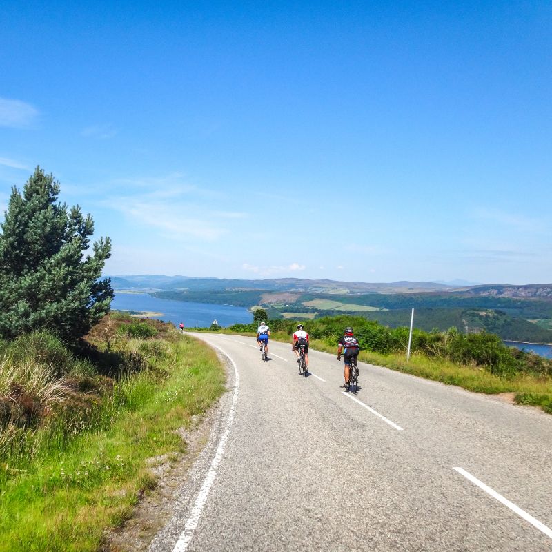 Group of cyclists on a road bike tour in the UK